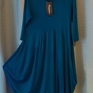 Blue Asymmetrical dress with 3/4 Sleeves